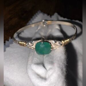 Silver and Gold Heirloom Bracelet with Green Gemstone